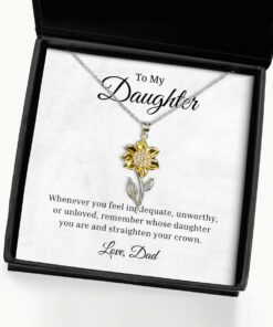 To My Daughter Sunflower Necklace, Whenever You Feel Inadequate Birthday Gifts, Inspirational Gifts, Message Card Jewelry From Dad