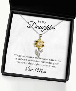 To My Daughter Sunflower Necklace, Whenever You Feel Inadequate Birthday Gifts, Inspirational Gifts, Message Card Jewelry From Mom