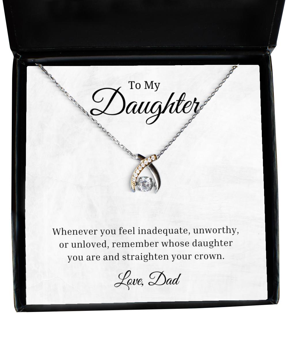 To My Daughter Wishbone Dancing Necklace Inspirational Gifts, Valentine Gifts
