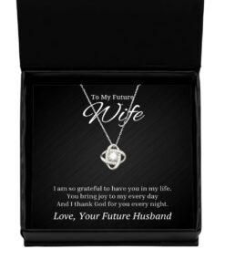 To My Future Wife Love Knot Rose Silver Necklace, I Am So Grateful To Have You In My Life, Best Birthday Gifts, Engagement Gifts, Wedding Gifts, Valentines Day Gifts From Future Husband
