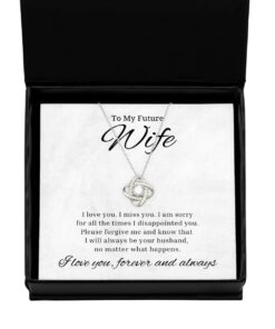 To My Future Wife Love Knot Rose Silver Necklace, I am sorry for all the times I disappointed you, Best Birthday Gifts, Engagement Gifts, Wedding Gifts, Valentines Day Gifts For Wife
