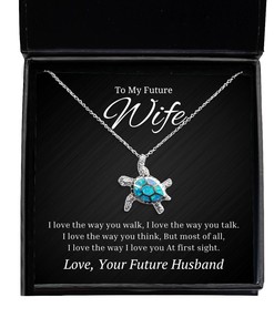 To My Future Wife Turtle Necklace I Love The Way You Walk - Birthday, Engagement, Wedding, Valentines Day Gifts From Future Husband