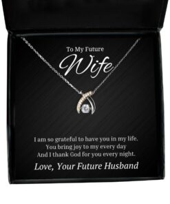 To My Future Wife Wishbone Dancing Necklace with Quote I Am So Grateful To Have You In My Life - Birthday, Engagement, Wedding, Valentines Day Gifts From Future Husband