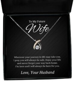 To My Future Wife Wishbone Dancing Necklace with Quote Wherever Your Journey In Life May Take You - Birthday, Engagement, Wedding, Valentines Day Gifts From Husband