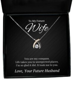 To My Future Wife Wishbone Dancing Necklace with Quote You Are My Compass - Birthday, Engagement, Wedding, Valentines Day Gifts From Future Husband