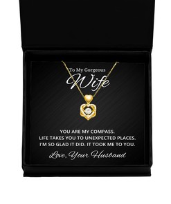 To My Gorgeous Wife Heart Knot Gold Necklace - You Are My Compass - Birthday, Engagement, Wedding, Valentines Day Gifts From Your Husband