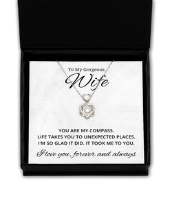 To My Gorgeous Wife Heart Knot Silver Necklace - You Are My Compass - Birthday, Engagement, Wedding, Valentines Day Gifts For Wife