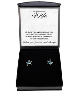 To My Gorgeous Wife Turtle Earrings, I Choose You And I'll Choose You Over And Over - Birthday, Engagement, Wedding, Valentines Day Gifts For Wife