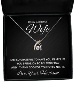 To My Gorgeous Wife Wishbone Dancing Necklace - Birthday, Engagement, Wedding, Valentines Day Gifts From Your Badass Wife