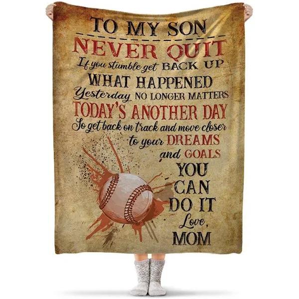 To My Son Blanket Gift For Son From Mom Never Quit You Can Do It Blanket Baseball Gift