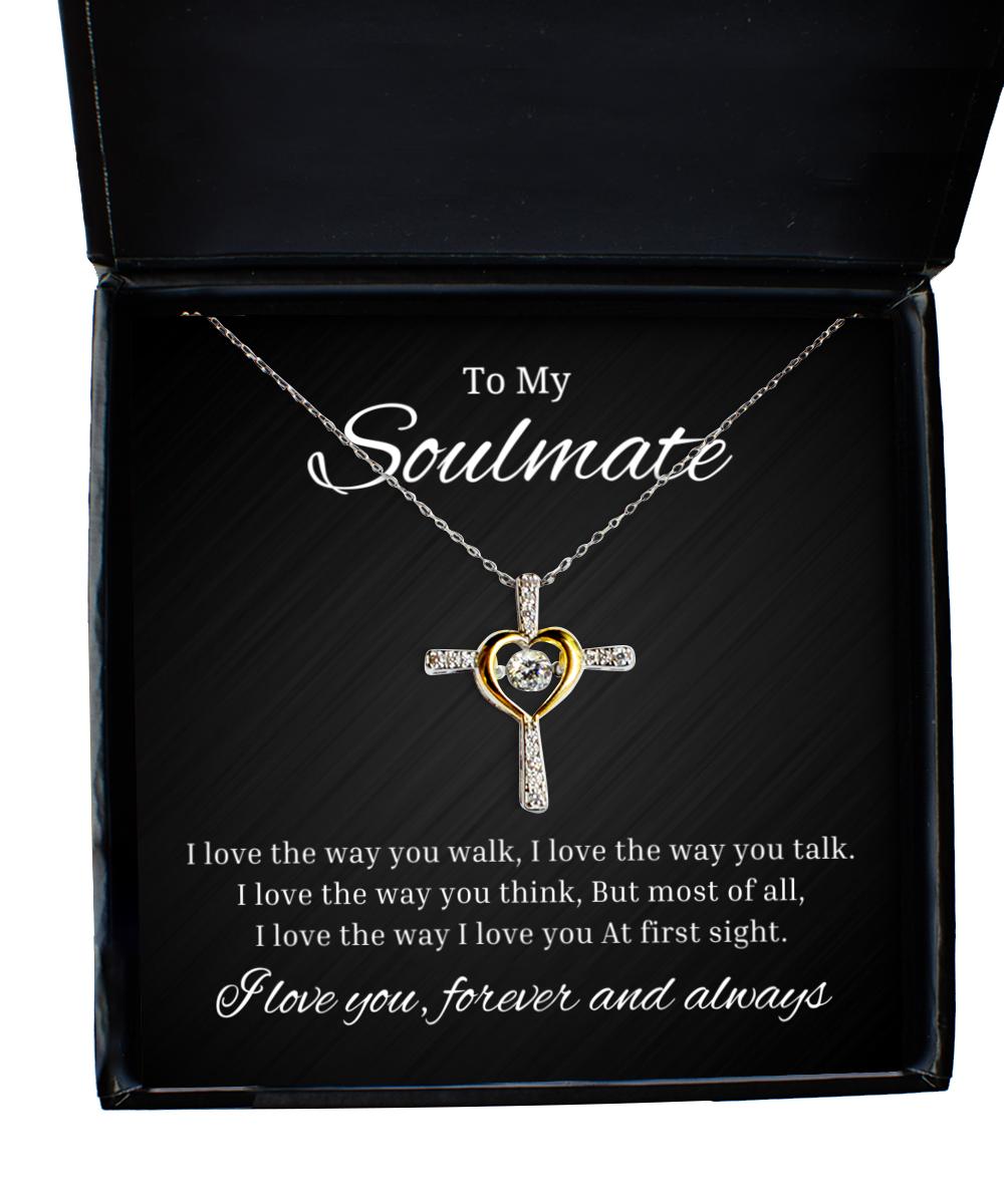 To My Soulmate Cross Dancing Necklace, I Love The Way You Walk, Romantic Wife Birthday Gifts, Engagement Gifts, Wedding Gifts, Valentines Day Gifts For Girlfriend
