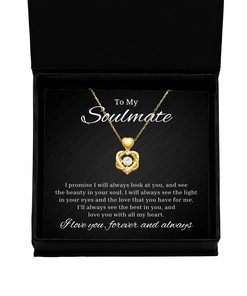 To My Soulmate Heart Knot Gold Necklace - I Promise I'll Always Look At You, Romantic Wife Birthday Gifts, Engagement Gifts, Wedding Gifts, Valentines Day Gifts For Girlfriend