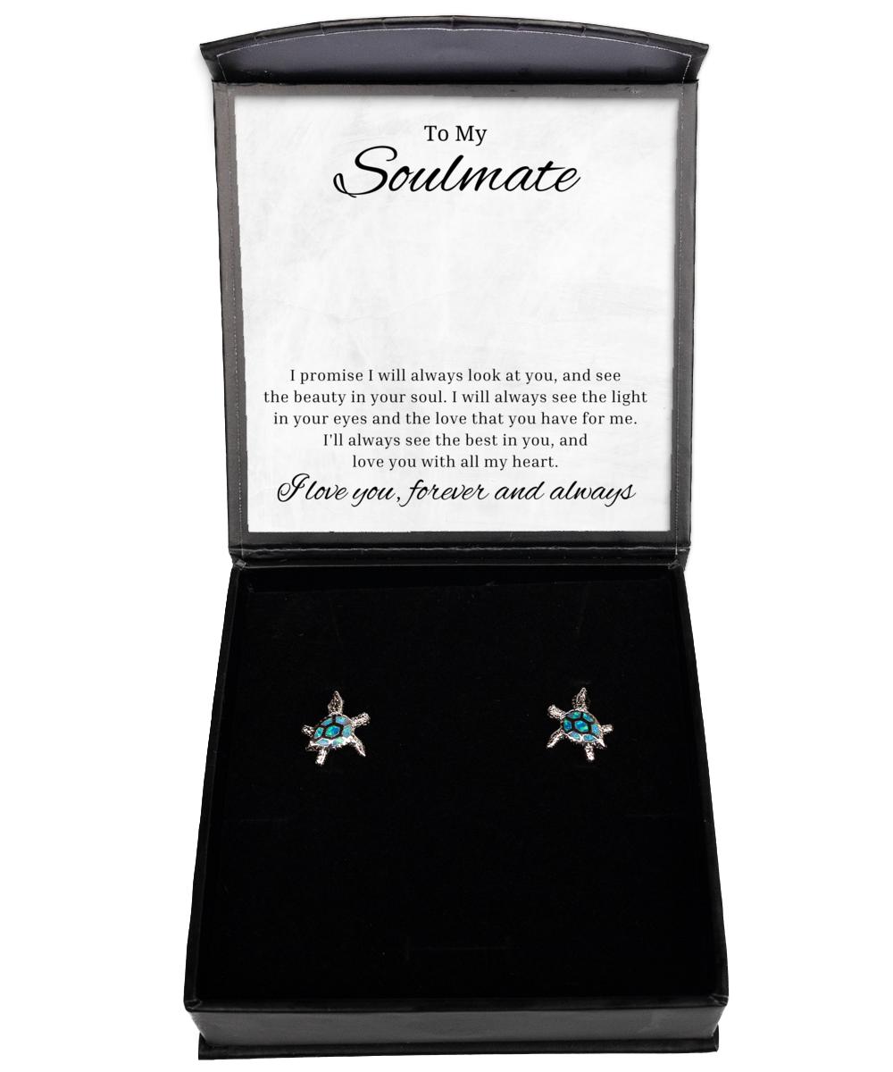 To My Soulmate Turtle Earrings, I Promise I'll Always Look At You - Birthday, Engagement, Wedding For Wife, Valentines Day Gifts For Her
