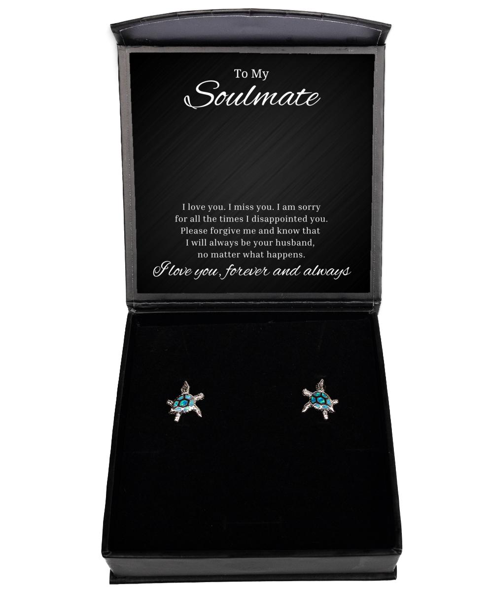 To My Soulmate Turtle Earrings, I am sorry for all the times I disappointed you, Romantic Wife Birthday Gifts, Engagement Gifts, Wedding Gifts, Valentines Day Gifts For Girlfriend