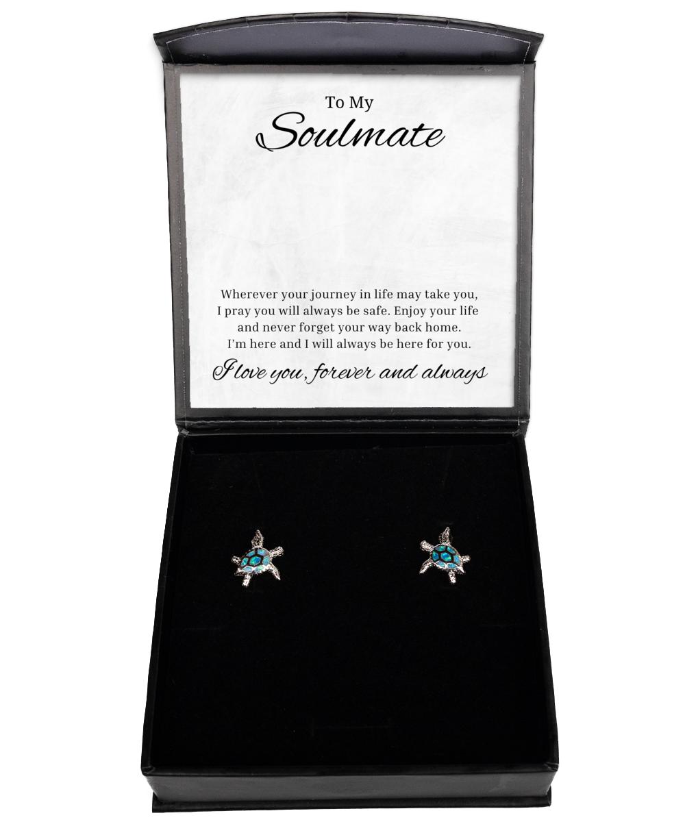 To My Soulmate Turtle Earrings, Wherever Your Journey In Life May Take You - Birthday, Engagement, Wedding For Wife, Valentines Day Gifts For Her