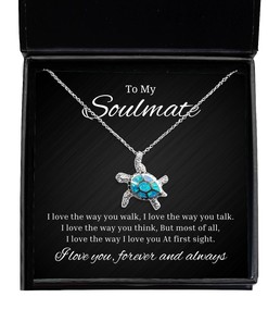 To My Soulmate Turtle Necklace I Love The Way You Walk, Romantic Wife Birthday Gifts, Engagement Gifts, Wedding Gifts, Valentines Day Gifts For Girlfriend