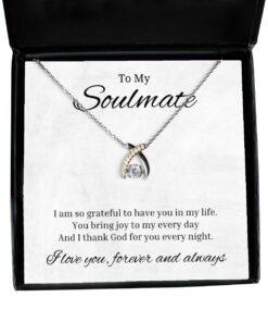 To My Soulmate Wishbone Dancing Necklace, I Am So Grateful To Have You In My Life, Best Birthday Gifts, Engagement Gifts, Wedding Gifts For Wife, Valentines Day Gifts For Her
