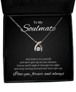 To My Soulmate Wishbone Dancing Necklace, Just Believe in Yourself and Don't Give Up On Your Dreams, Romantic Wife Birthday Gifts, Engagement Gifts, Wedding Gifts, Valentines Day Gifts For Girlfriend