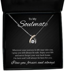 To My Soulmate Wishbone Dancing Necklace, Wherever Your Journey In Life May Take You, Romantic Wife Birthday Gifts, Engagement Gifts, Wedding Gifts, Valentines Day Gifts For Girlfriend