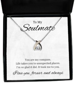 To My Soulmate Wishbone Dancing Necklace, You Are My Compass, Best Birthday Gifts, Engagement Gifts, Wedding Gifts For Wife, Valentines Day Gifts For Her