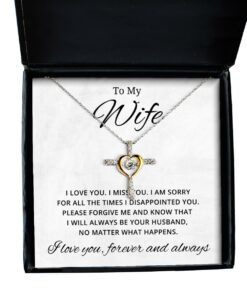 To My Wife Cross Dancing Necklace, I am sorry for all the times I disappointed you, Best Birthday Gifts, Engagement Gifts, Wedding Gifts, Valentines Day Gifts For Wife From Husband