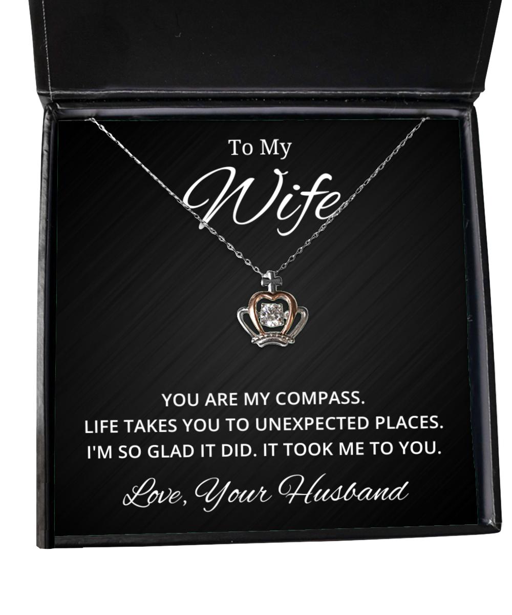 To My Wife Crown Necklace - You Are My Compass - Birthday, Engagement, Wedding, Valentines Day Gifts From Your Husband