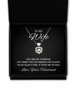 To My Wife Heart Knot Silver Necklace - You Are My Compass - Birthday, Engagement, Wedding, Valentines Day Gifts From Your Husband