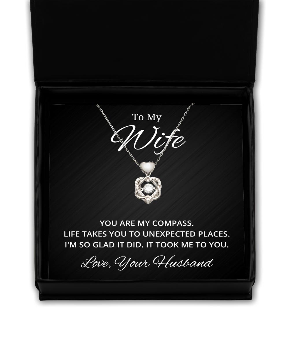 To My Wife Heart Knot Silver Necklace - You Are My Compass - Birthday, Engagement, Wedding, Valentines Day Gifts From Your Husband