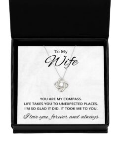 To My Wife Love Knot Silver Necklace, You Are My Compass, Best Birthday Gifts, Engagement Gifts, Wedding Gifts, Valentines Day Gifts For Wife From Husband