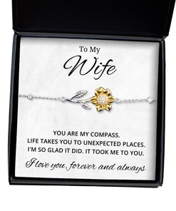 To My Wife Sunflower Bracelet - You Are My Compass - Birthday, Engagement, Wedding, Valentines Day Gifts For Wife From Husband