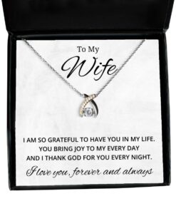 To My Wife Wishbone Dancing Necklace with Quote I Am So Grateful To Have You In My Life - Birthday, Engagement, Wedding, Valentines Day Gifts For Wife From Husband