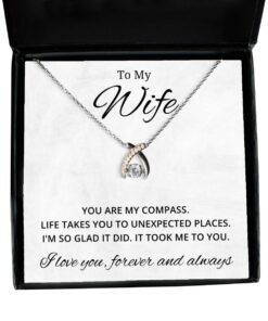 To My Wife Wishbone Dancing Necklace with Quote You Are My Compass - Birthday, Engagement, Wedding, Valentines Day Gifts For Wife From Husband