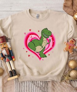Toy Story Cute Rex With Heart Sweatshirt Disney Toy Story Valentine Unisex T-shirt Disney Pixar Toy Story Rex Figure Shirt Disneyland Trip
