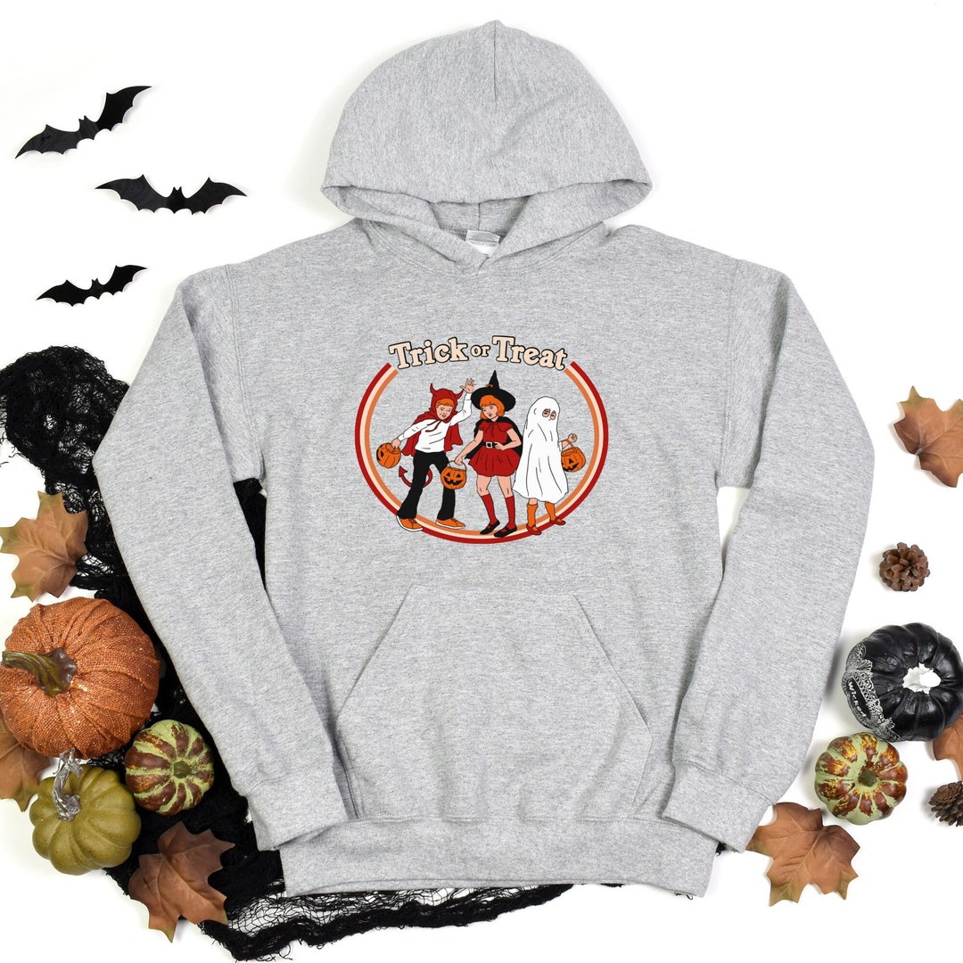 Trick or Treat Retro Horror Hoodie, Creepy Sweatshirt, Horror Valentine Gift, Creepy Gift, Valloween Gift
