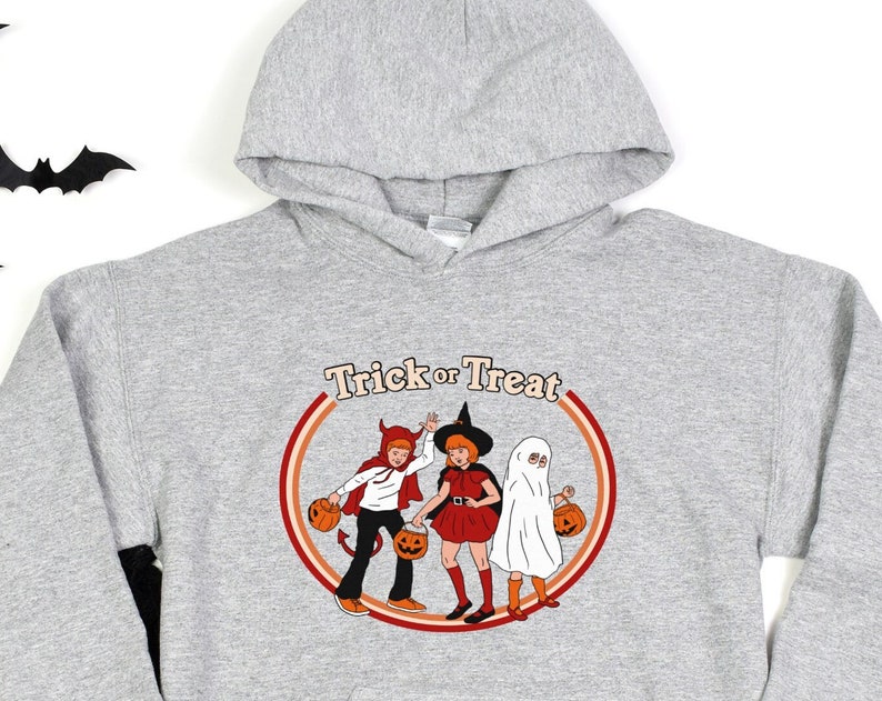 Trick or Treat Retro Horror Hoodie, Creepy Sweatshirt, Horror Valentine Gift, Creepy Gift, Valloween Gift - Image 2
