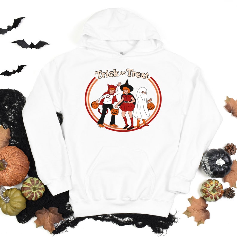 Trick or Treat Retro Horror Hoodie, Creepy Sweatshirt, Horror Valentine Gift, Creepy Gift, Valloween Gift - Image 3