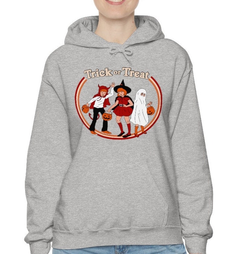 Trick or Treat Retro Horror Hoodie, Creepy Sweatshirt, Horror Valentine Gift, Creepy Gift, Valloween Gift - Image 4