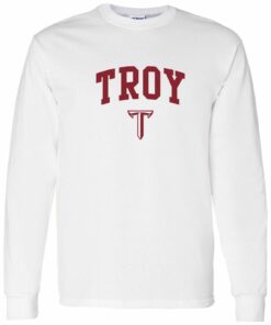 Troy University Trojans Arch Logo Shirt Sweatshirt Pullover Hoodie Reprinted Full Color Full Size