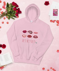 Unisex Couple's Valentine's Day Hoodie, Lips Hoodies, Custom Couple Pullover, Gift for Her, Him, Matching Sweatshirts, Valentine's Shirts