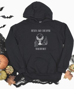 Unisex 'Hexes Are Cheaper Than Divorce' Graphic Hoodie, Witchy Sweatshirt, Anti-Valentine Hoodie, Offensive Hoodie, Divorce Gift