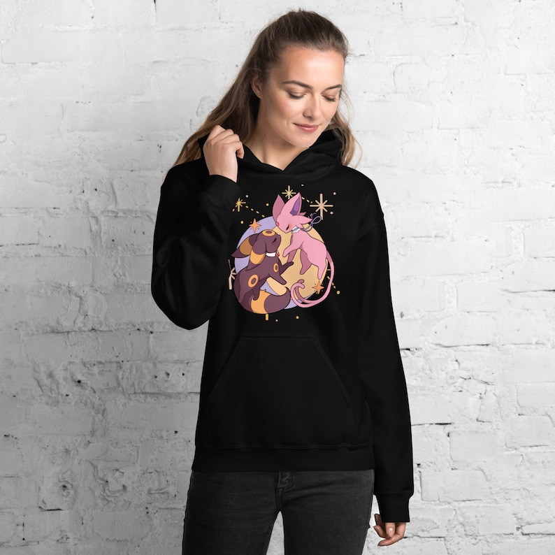 Unisex Hoodie, Espeon Umbreon Pokemon Inspired, Perfect Valentines Gift, Anime Cat Clothing, Sweatshirt, Eeveelutions - Image 2