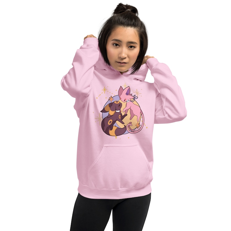 Unisex Hoodie, Espeon Umbreon Pokemon Inspired, Perfect Valentines Gift, Anime Cat Clothing, Sweatshirt, Eeveelutions - Image 3