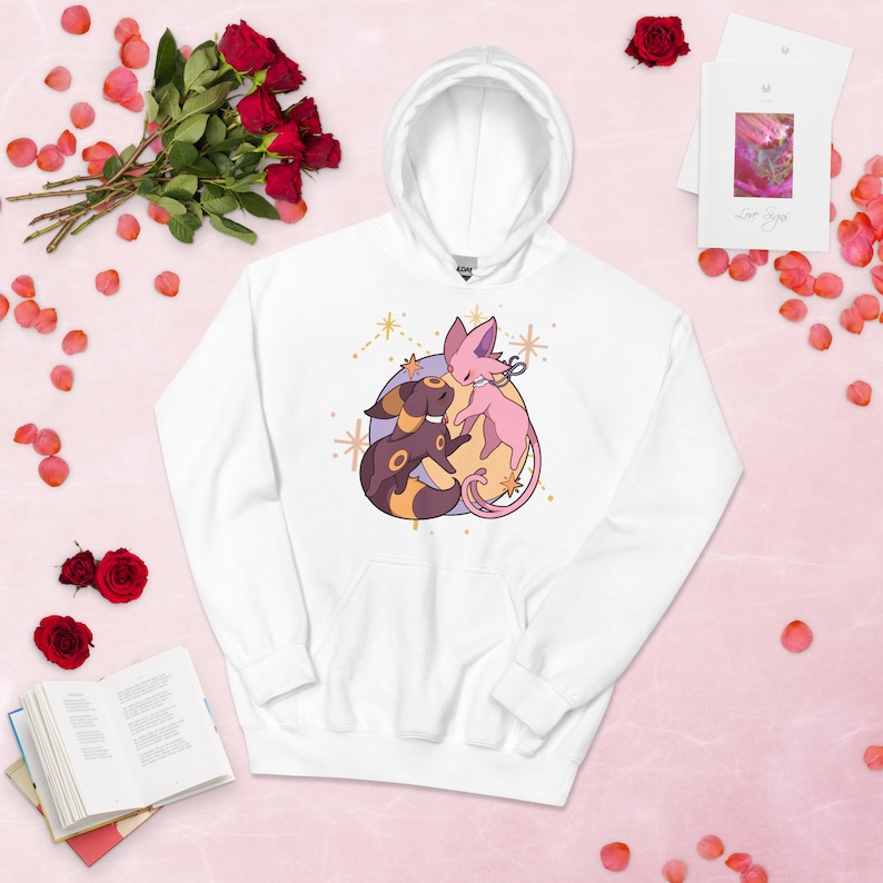 Unisex Hoodie, Espeon Umbreon Pokemon Inspired, Perfect Valentines Gift, Anime Cat Clothing, Sweatshirt, Eeveelutions - Image 4