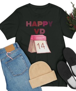 Unisex Tee Jersey Short Sleeve Valentine's Day Shirt with Calendar and Happy VD