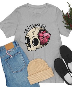 Unisex Tee for Valentine's Day Skull with Heart Popping Out Funny Quote Brainwashed