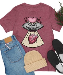 Unisex Tee for Valentine's Day UFO and Heart Funny Quote Heart Abduction