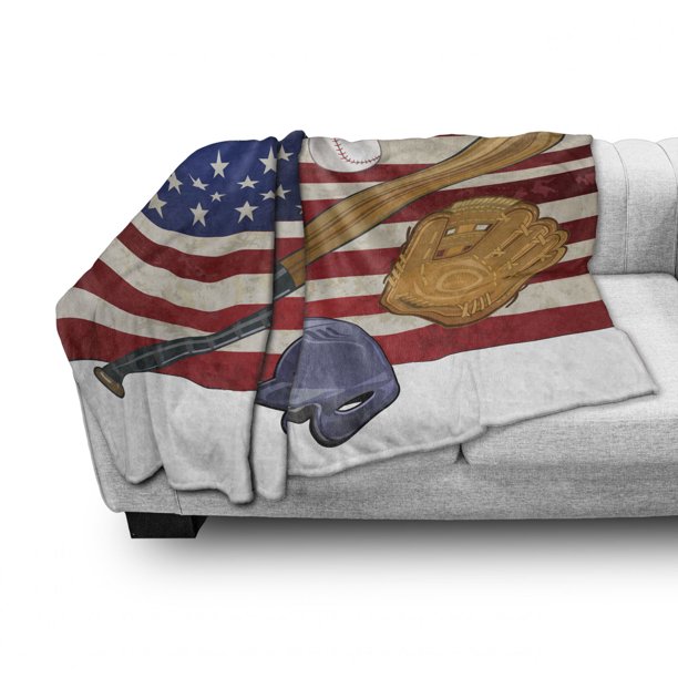 Usa American Flag And Baseball Sports Soft Blanket