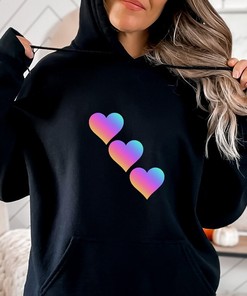 Valentine 3 Prism Heart Hoodie, Heart Hoodie, Pride Hoodie, Rainbow Heart Shirts, Love Colorful Hearts Unisex Sweatshirt