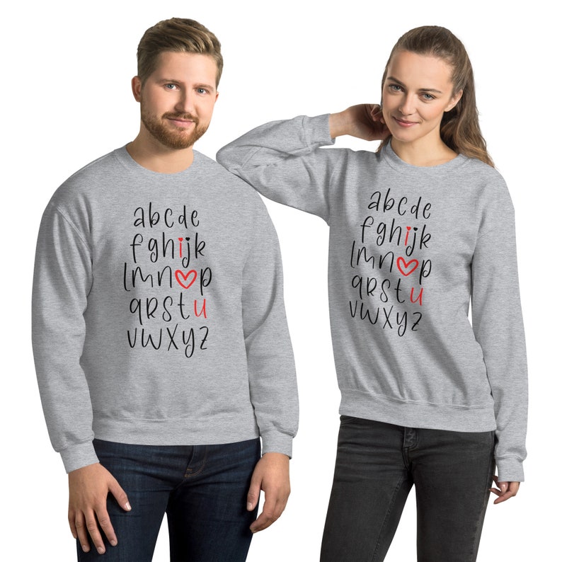 Valentine ABC Alphabet I love you I heart you Teacher Unisex Sweatshirt - Image 2