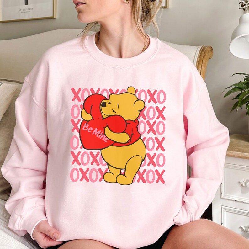 Valentine Disney Winnie The Pooh Sweatshirt Pooh Bear XOXO With Love Heart Valentine Shirt Valentine's Day Tee Disney Couple Shirt Gift - Image 4